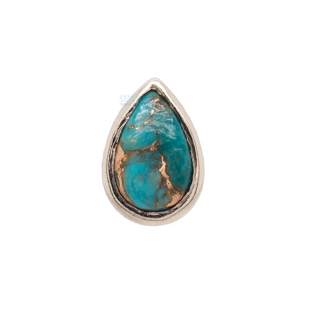 Copper Blue Turquoise Pear in Bezel Threaded End in Gold - Image 3