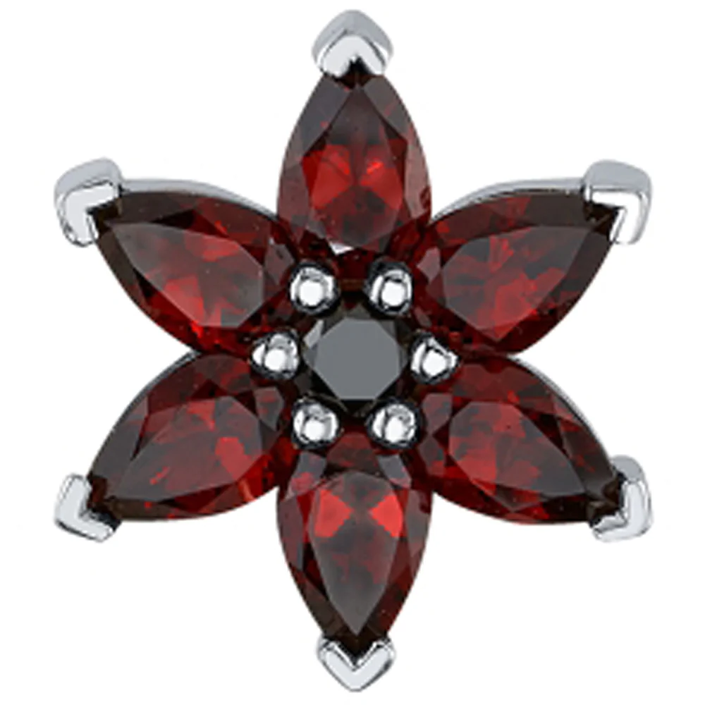 Pear Flower Threaded End in Gold with Garnet & Black Diamond