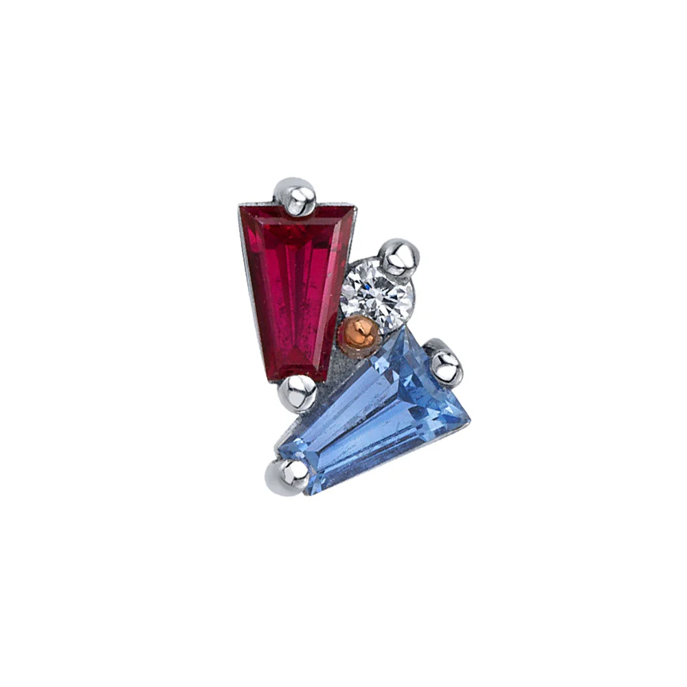 "Pillar" Threaded End in Gold with Ruby, Polar Sapphire & Diamond - Image 2