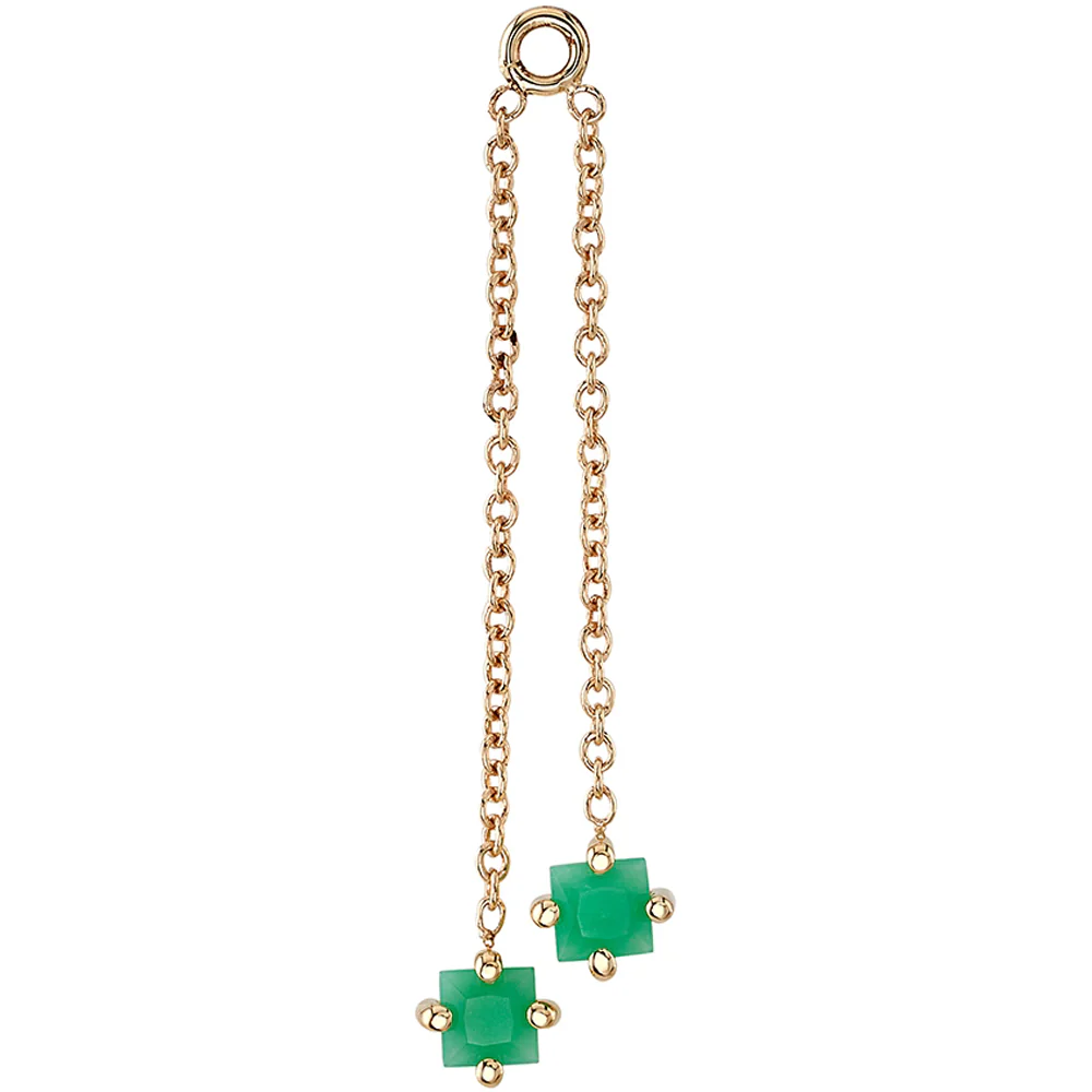 Prong-Set Princess-Cut Chain Charm in Gold with Double Chrysoprase ON AXIS - Image 2