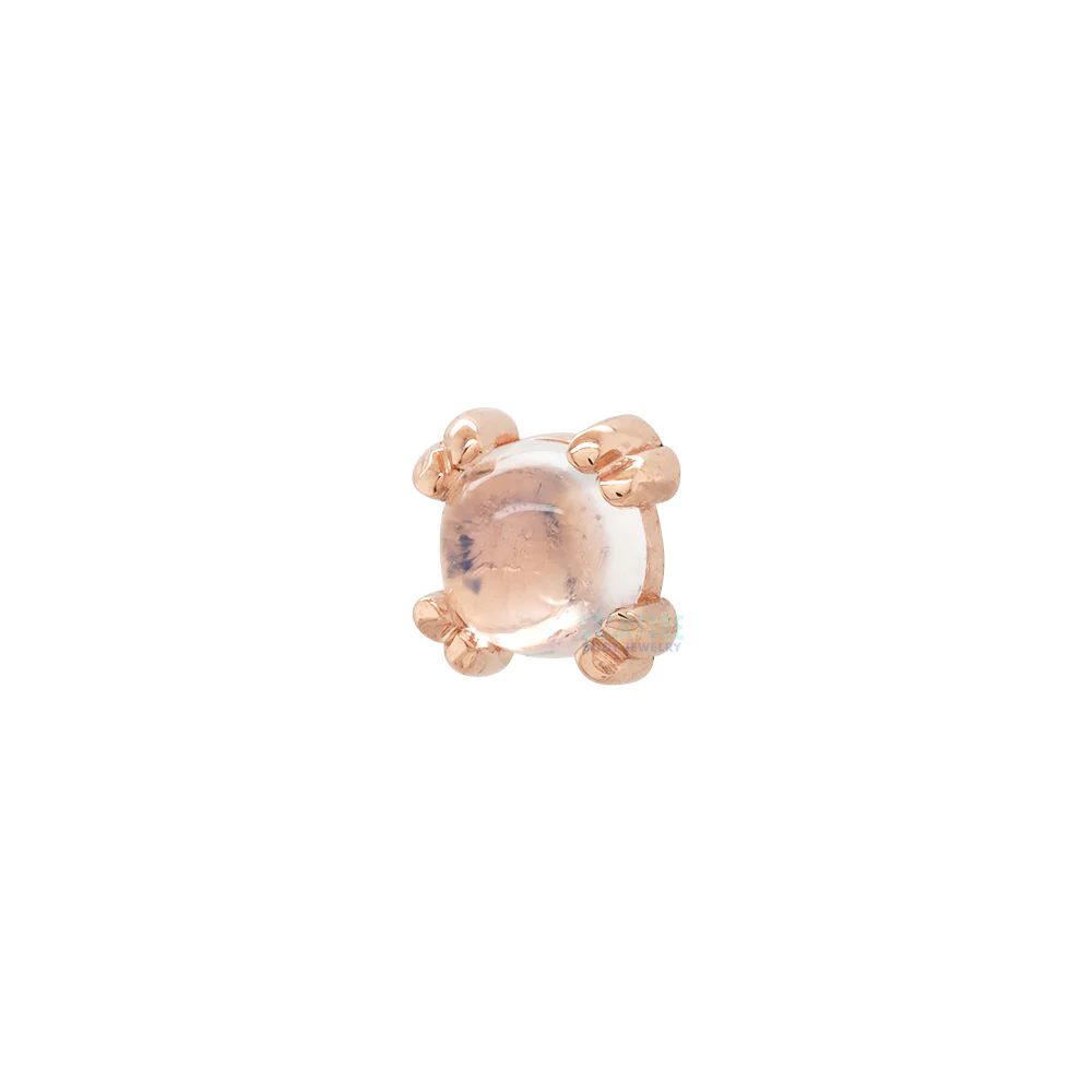 Rainbow Moonstone Cabochon Prong Set Threaded End in Gold & Platinum
