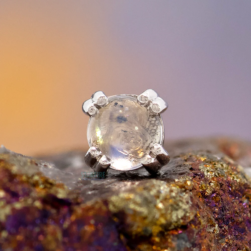 Rainbow Moonstone Cabochon Prong Set Threaded End in Gold & Platinum - Image 2