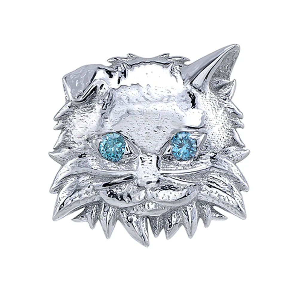 Realistic Cat Threaded End in Gold & Platinum with Ice Blue Diamonds