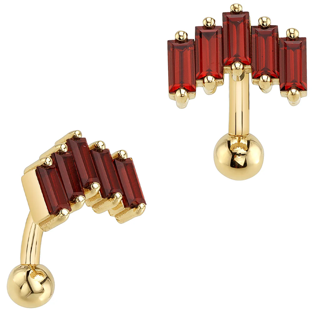 "Reina" Toploader Navel Curve in Gold & Platinum with Garnet
