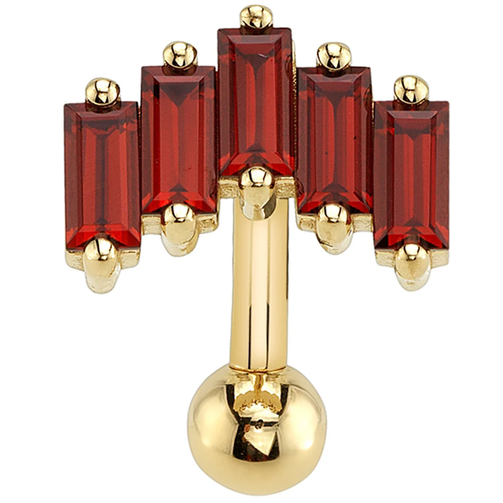 "Reina" Toploader Navel Curve in Gold & Platinum with Garnet - Image 2