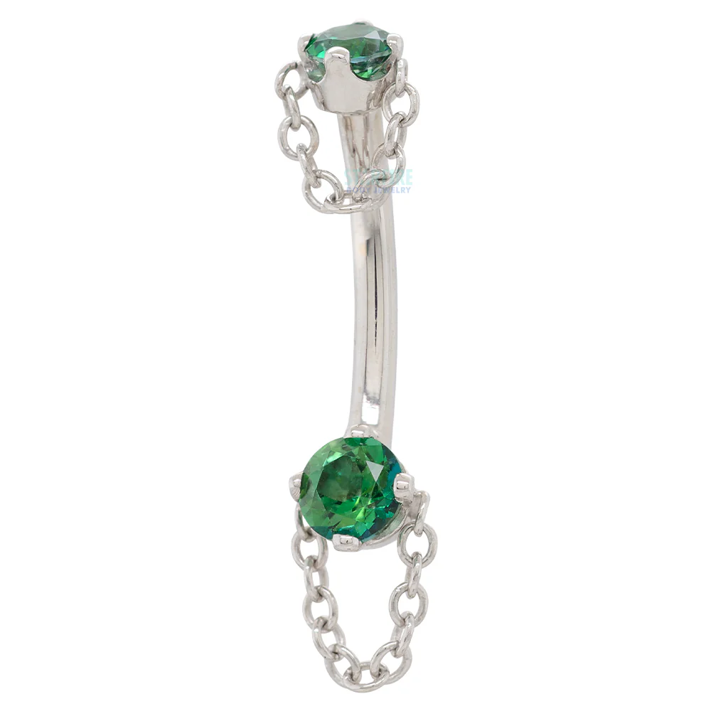 "Rianna" Curved Barbell in Gold with Rainforest Topaz