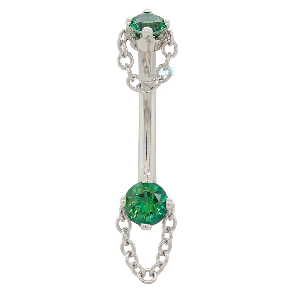 "Rianna" Curved Barbell in Gold with Rainforest Topaz - Image 2