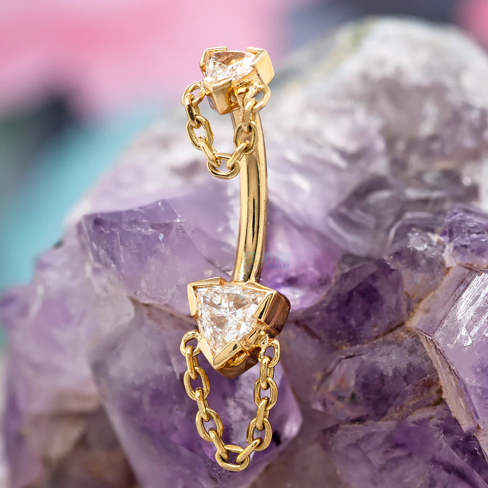 "Rianna Trillion" Navel Curve in Gold with DIAMONDS - Image 2