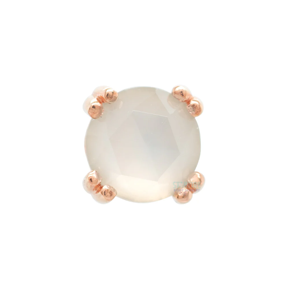 Rose Cut Aqua Chalcedony Prong Set Threaded End in Gold & Platinum - Image 4