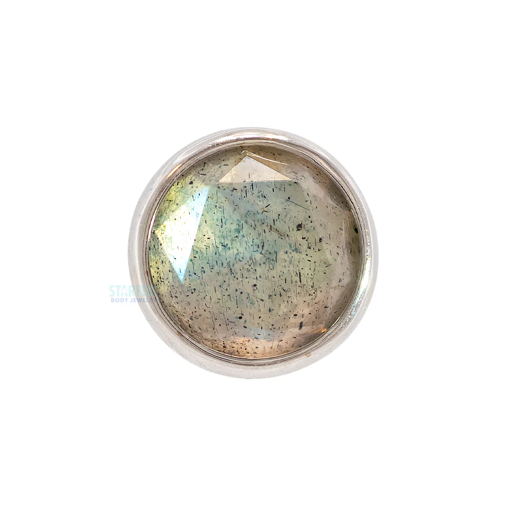 Rose Cut Labradorite in Cup Setting Threaded End in Gold - Image 5