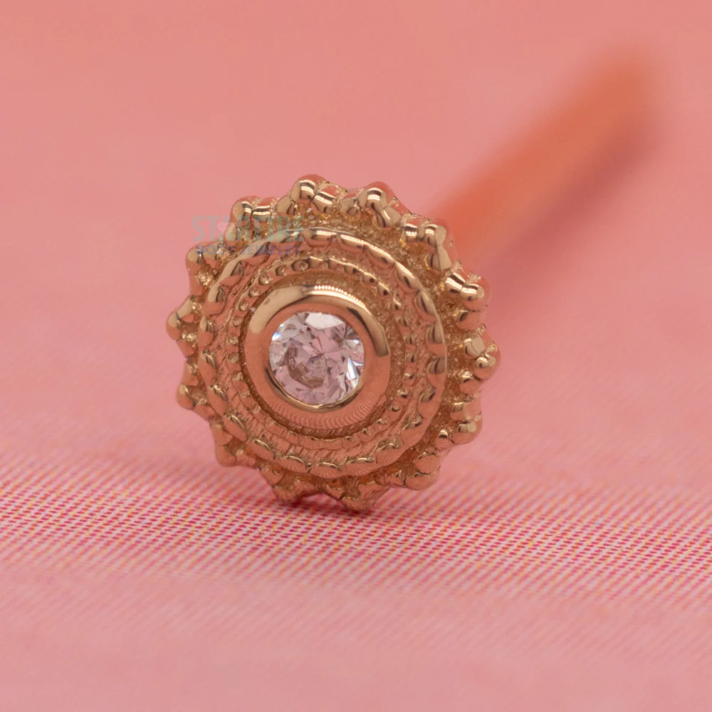 Round Afghan Nostril Screw in Gold & Platinum with White CZ - Image 2