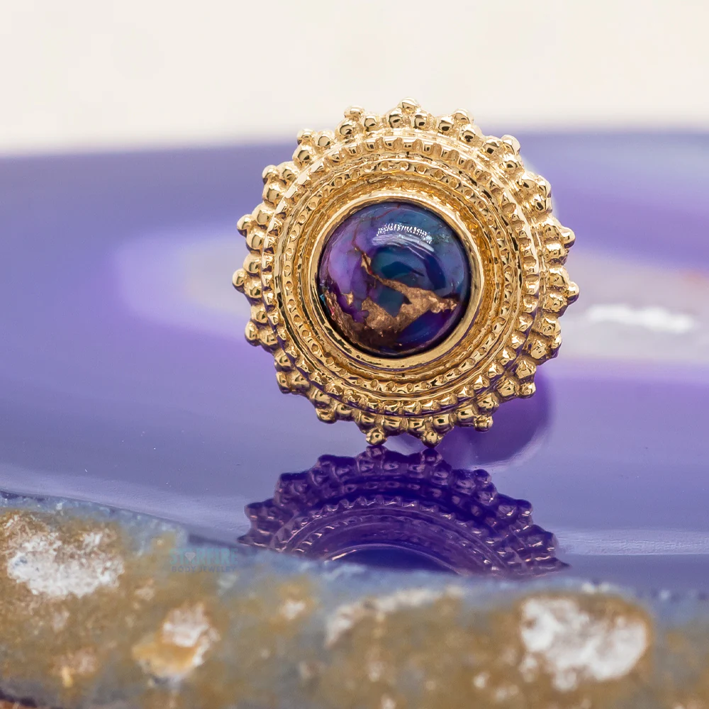 Round Afghan Threaded End in Gold with Copper Purple Turquoise - Image 2