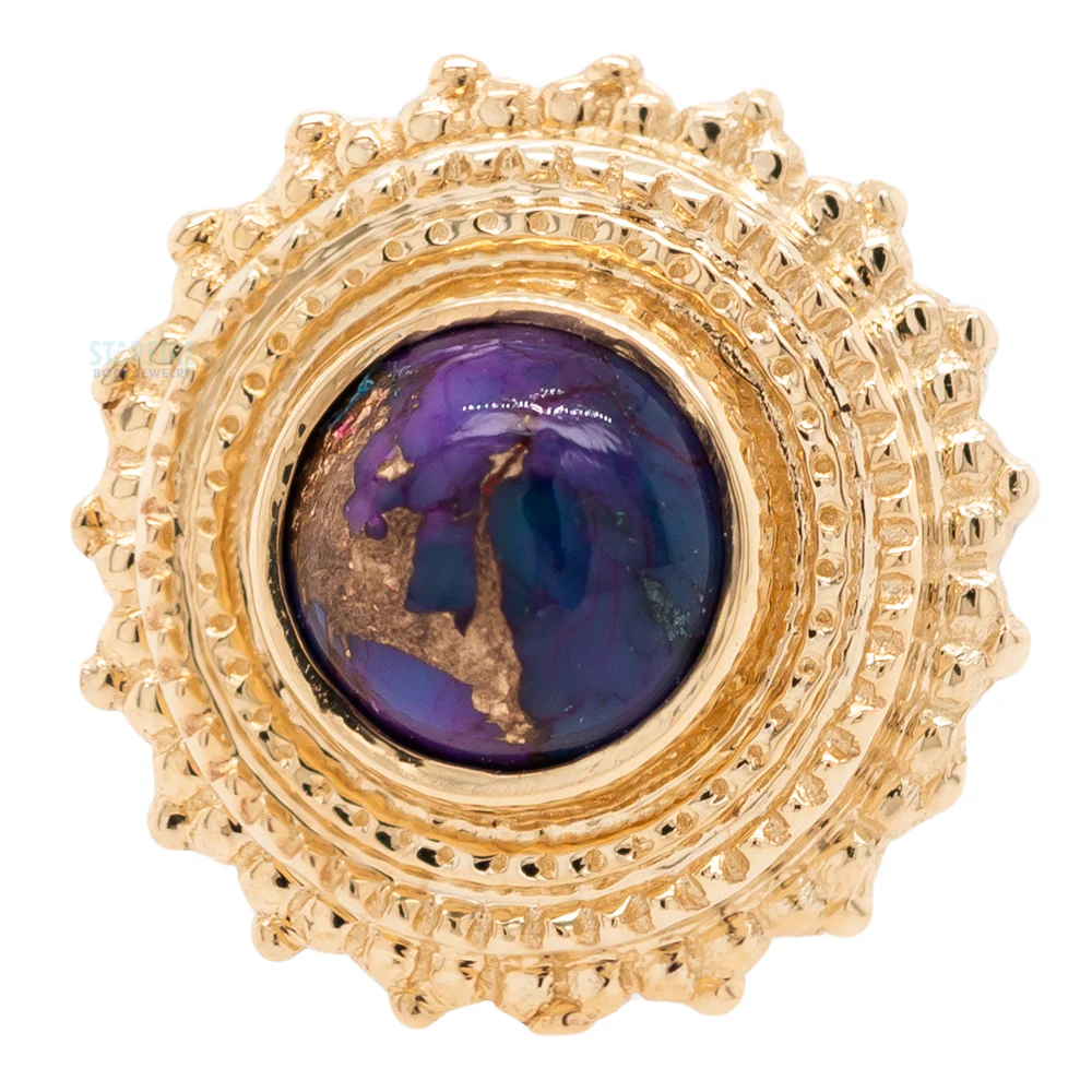 Round Afghan Threaded End in Gold with Copper Purple Turquoise - Image 3