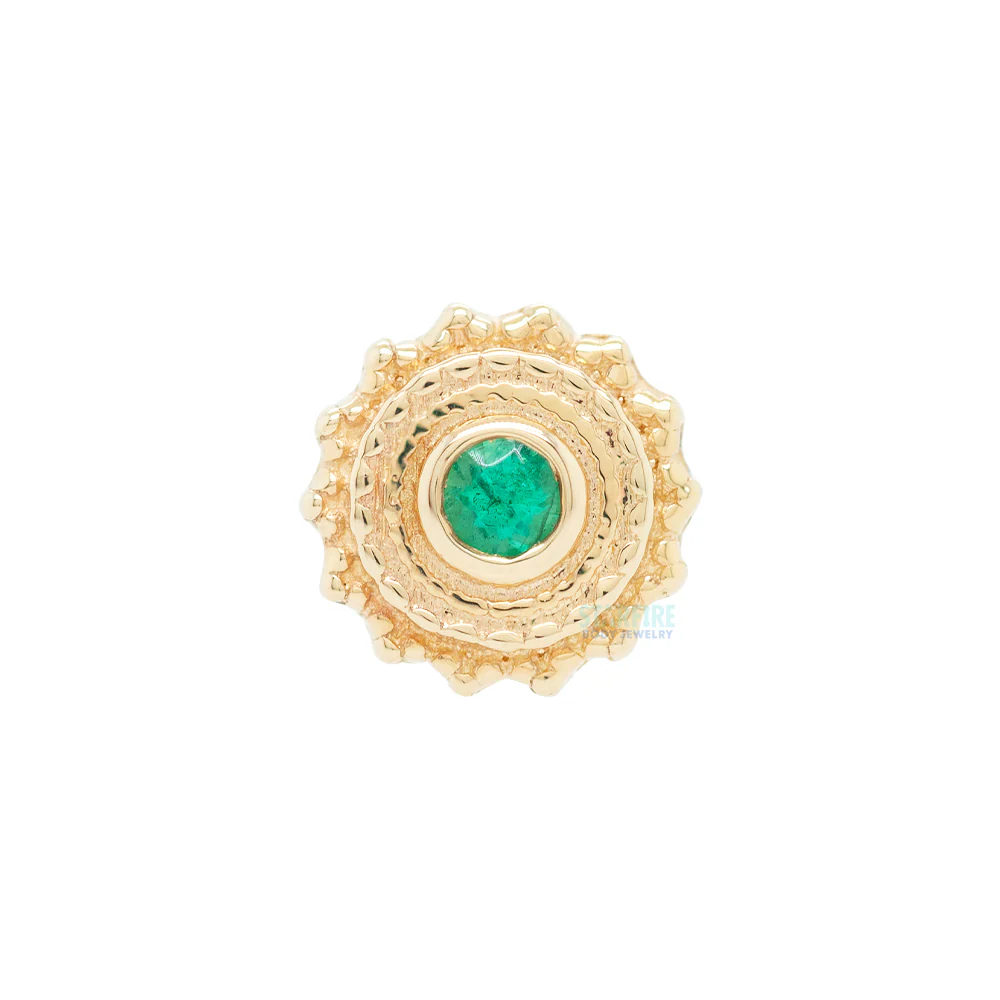 Round Afghan Threaded End in Gold with Emerald - Image 2