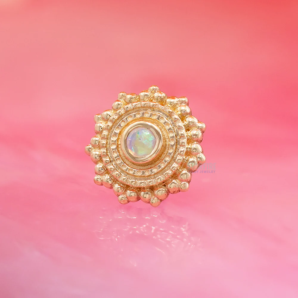 Round Afghan Threaded End in Gold with Genuine White Opal - Image 2