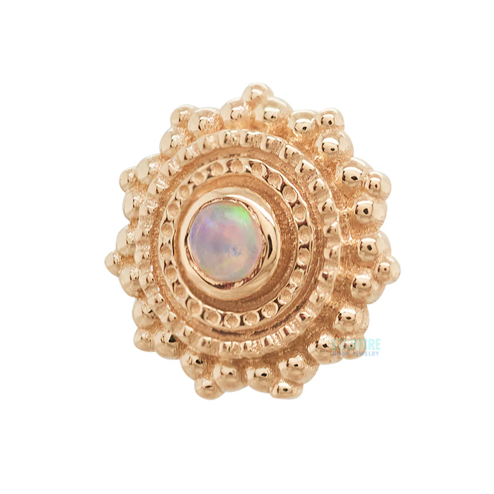 Round Afghan Threaded End in Gold with Genuine White Opal - Image 3
