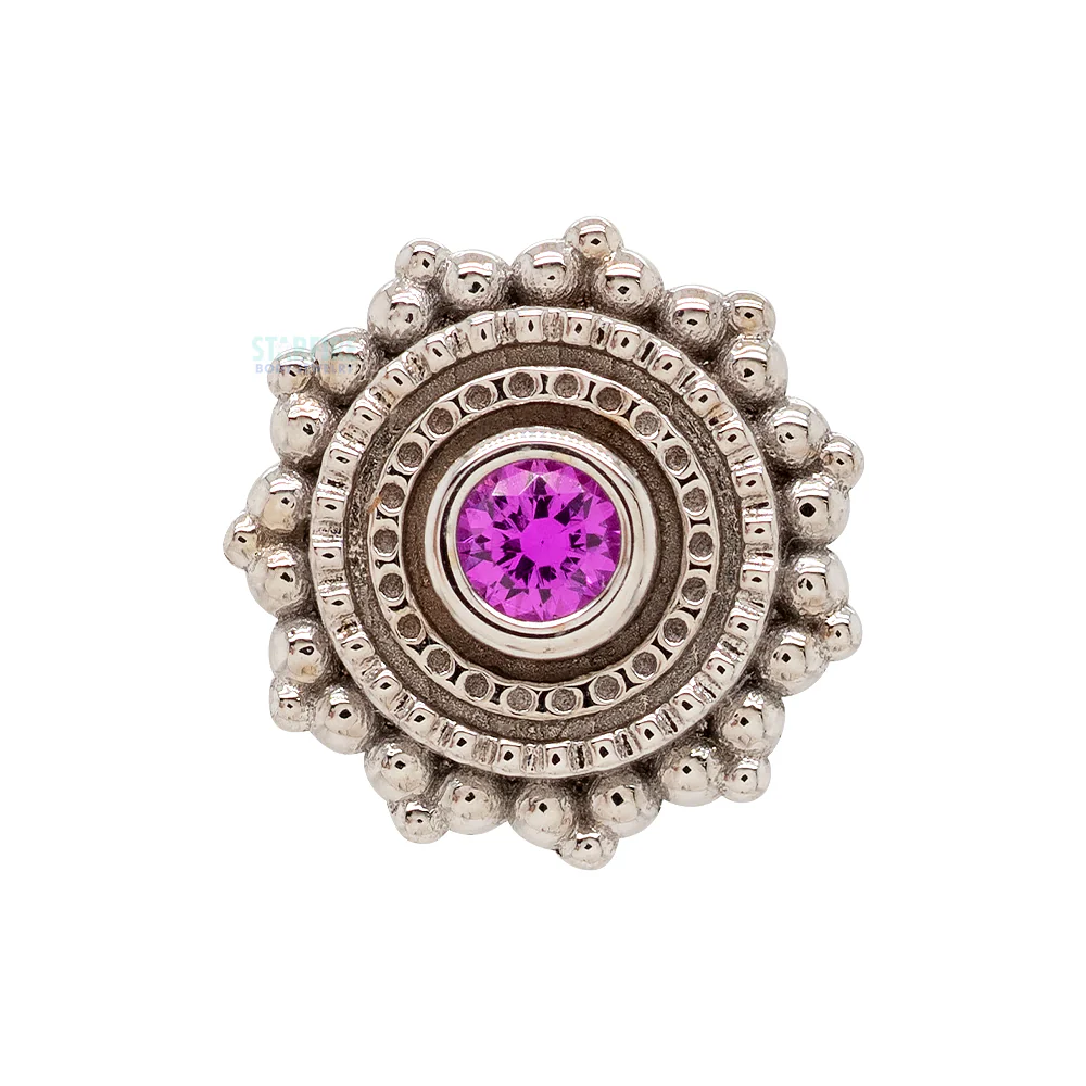 Round Afghan Threaded End in Gold with Hot Pink Sapphire - Image 2
