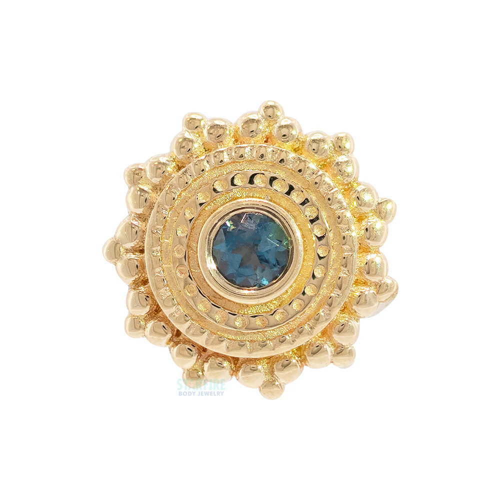 Round Afghan Threaded End in Gold with London Blue Topaz