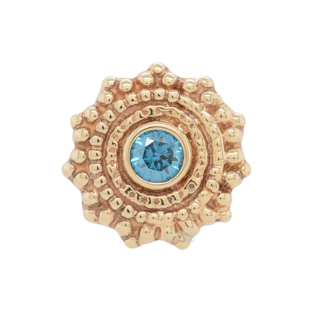 Round Afghan Threaded End in Gold with Ocean Blue Diamond - Image 3