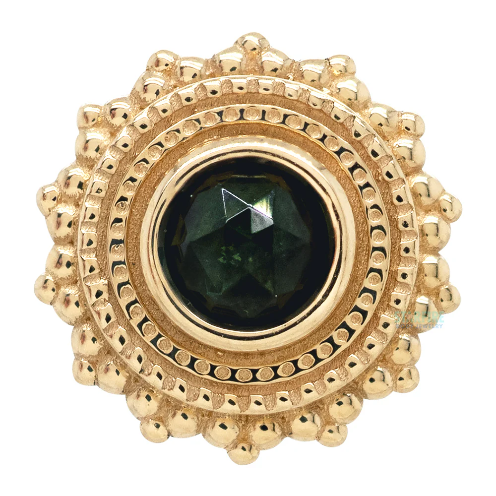 Round Afghan Threaded End in Gold with Rose Cut Green Tourmaline - Image 3