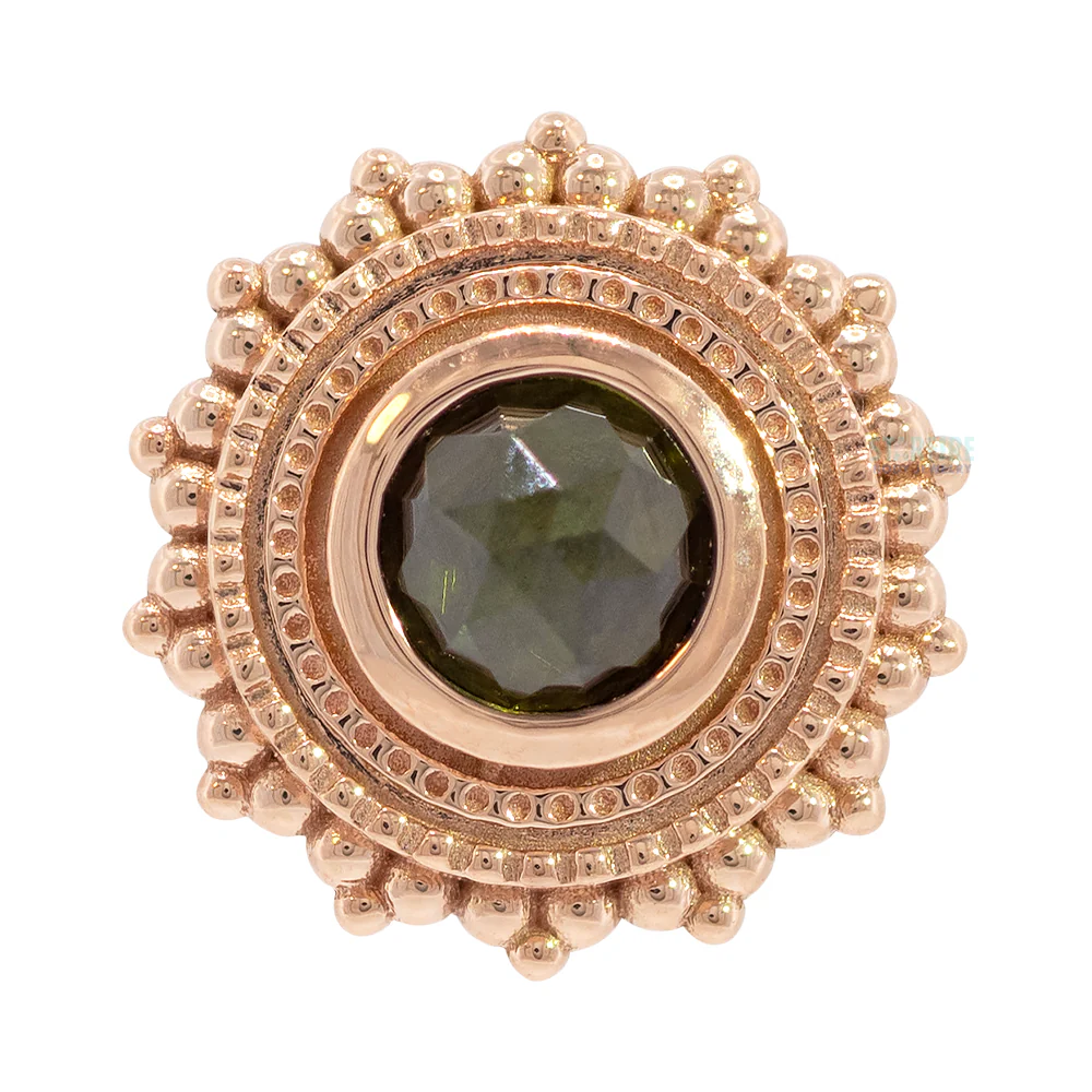 Round Afghan Threaded End in Gold with Rose Cut Green Tourmaline - Image 4