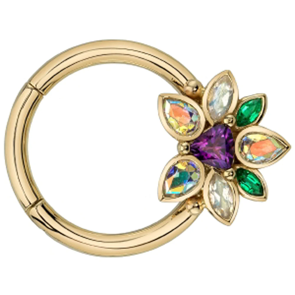 "Saamnang" Hinge Ring in Gold with Amethyst, Mercury Mist Topaz, Rainbow Moonstone & Emerald - Image 2