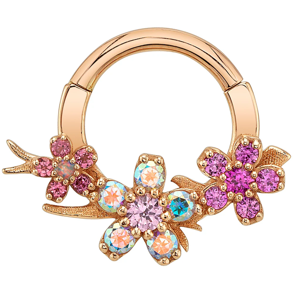 Sakura Branch Hinge Ring in Gold & Platinum with Mercury Mist Topaz, Pink Tourmaline, Genuine White Opal & Pink Sapphires - Image 2