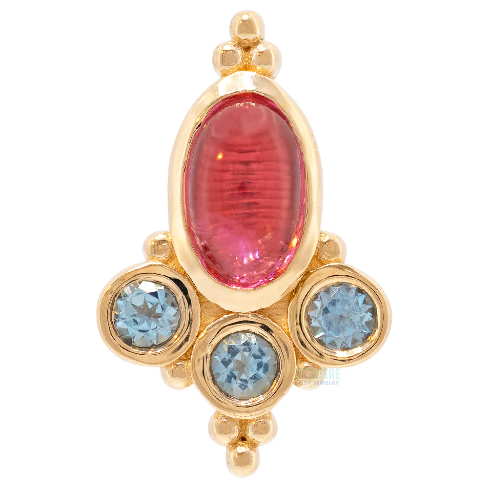 "Sarai Oval" Threaded End in Gold & Platinum with Pink Tourmaline Cabochon & Aquamarine - Image 3