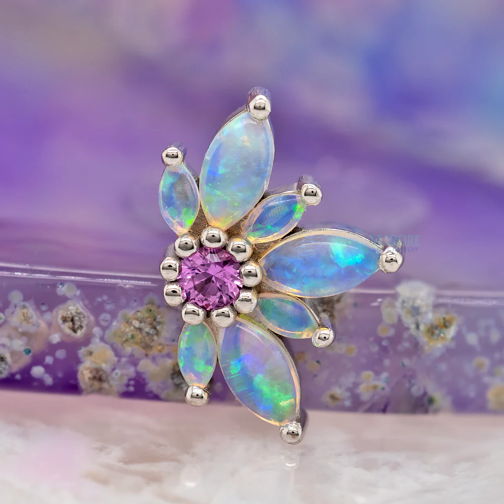 "Starling" Threaded End in Gold with Genuine White Opal & Pink Sapphire - Image 2
