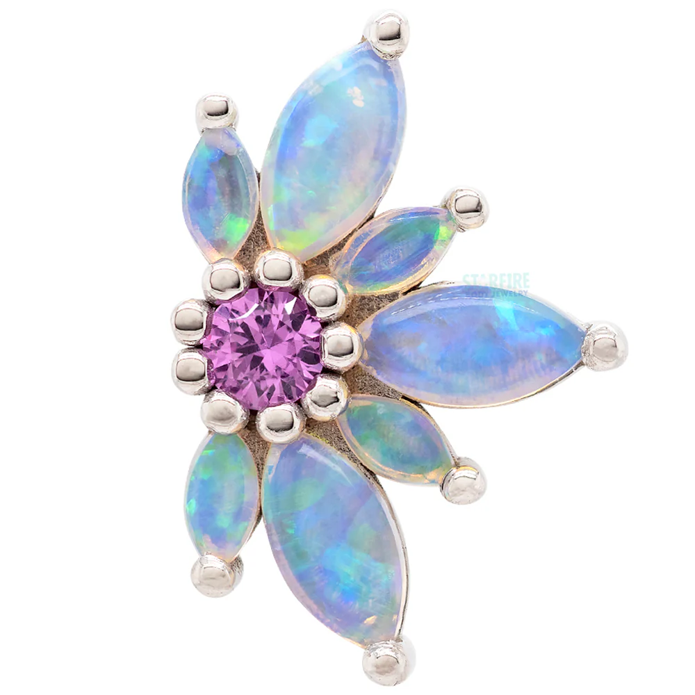 "Starling" Threaded End in Gold with Genuine White Opal & Pink Sapphire - Image 3