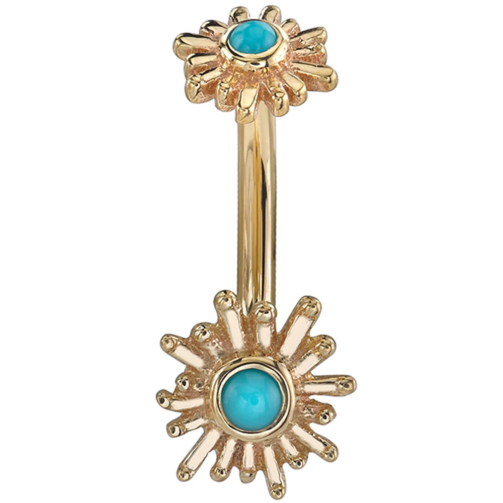 "Sunshine" Navel J Curve in Gold with Turquoise - Image 2