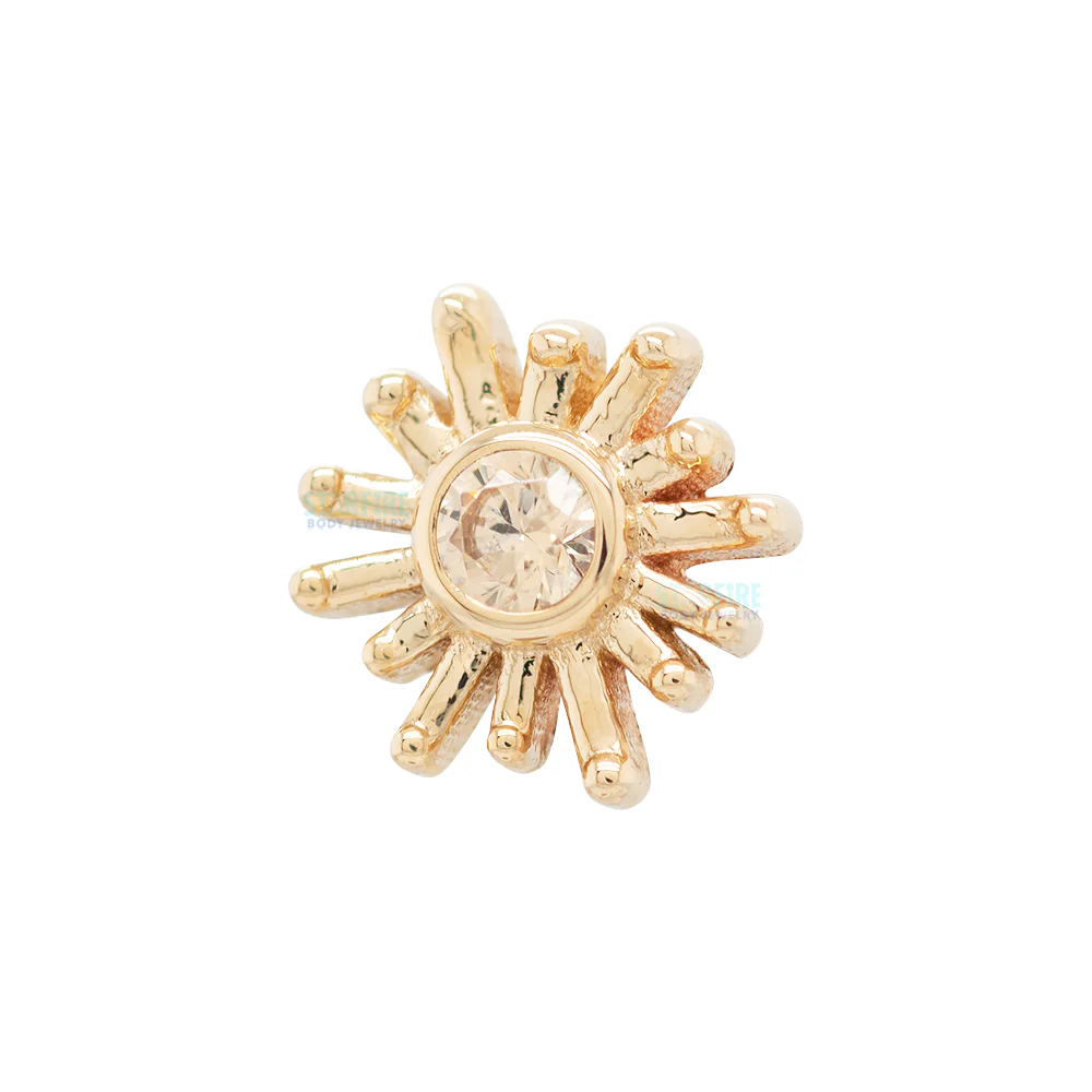 "Sunray" Threaded End in Gold & Platinum with Champagne CZ