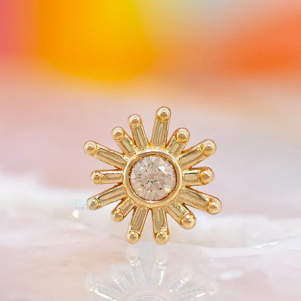 "Sunray" Threaded End in Gold & Platinum with Champagne CZ - Image 2