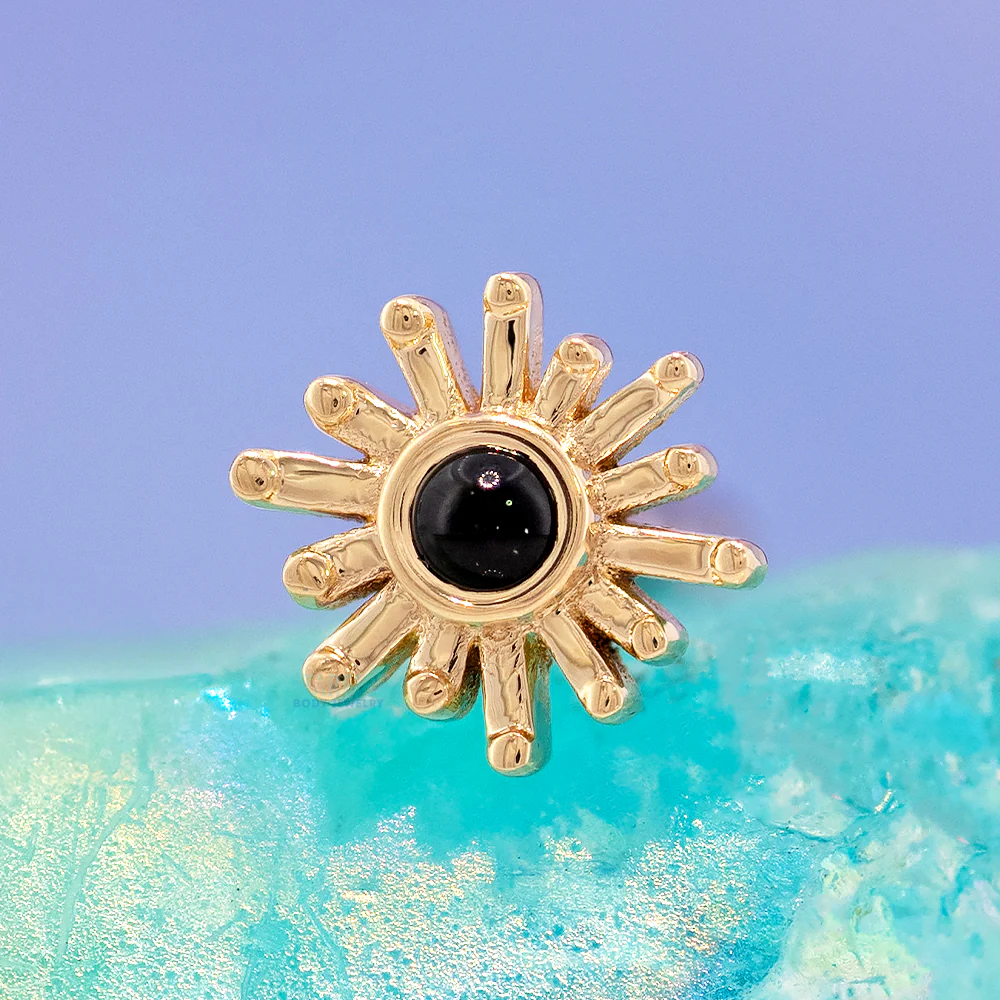 "Sunray" Threaded End in Gold & Platinum with Onyx Cabochon - Image 2