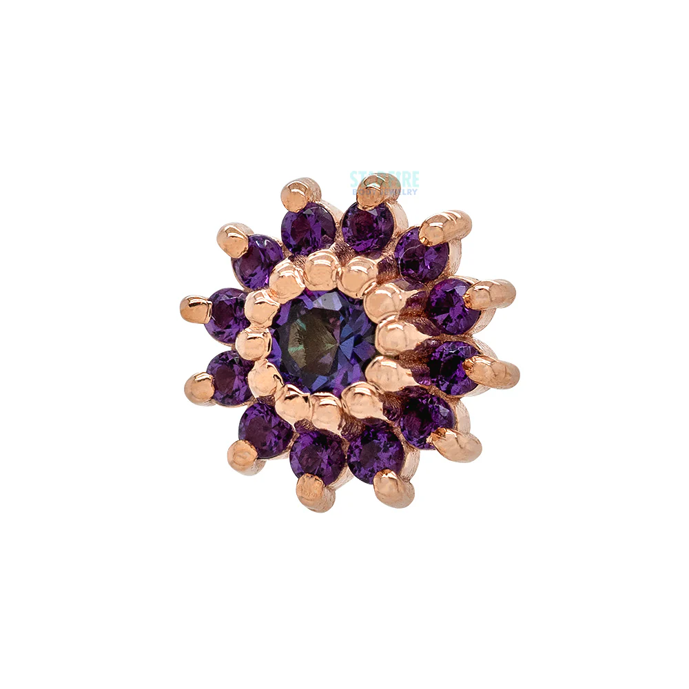 "The Rose" Threaded End in Gold with Mystic Topaz center & Amethyst petals