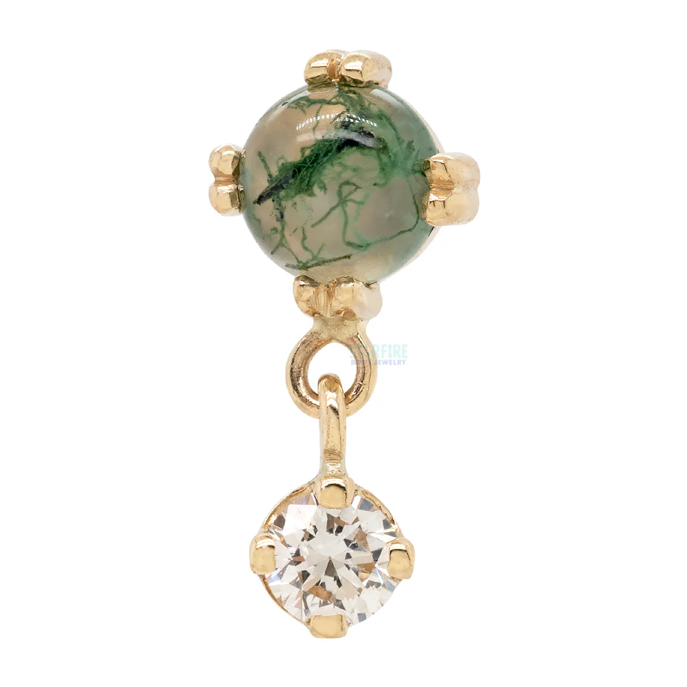 threadless: "Duet - Cab Prong" Pin in Gold with Moss Agate & DIAMOND - Image 2