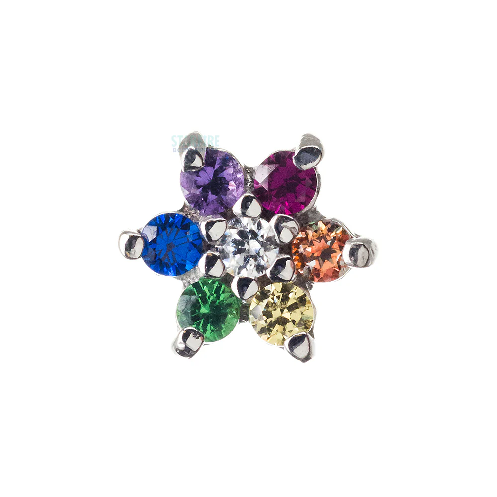 threadless: Flower #2 Pin in Gold with Rainbow CZ's & White CZ - Image 3