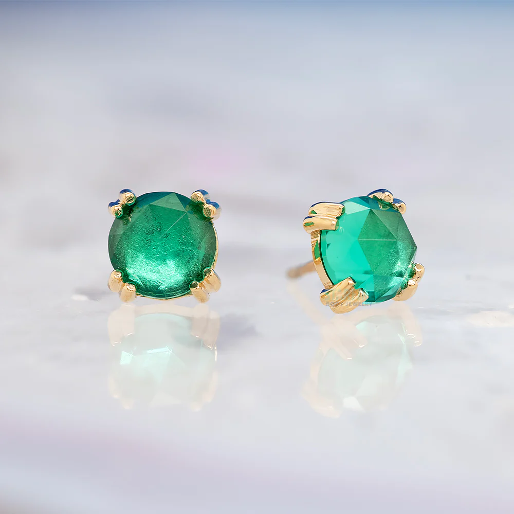 threadless: Rose Cut Chatham Emerald Cab Prong Set Pin in Gold & Platinum - Image 2