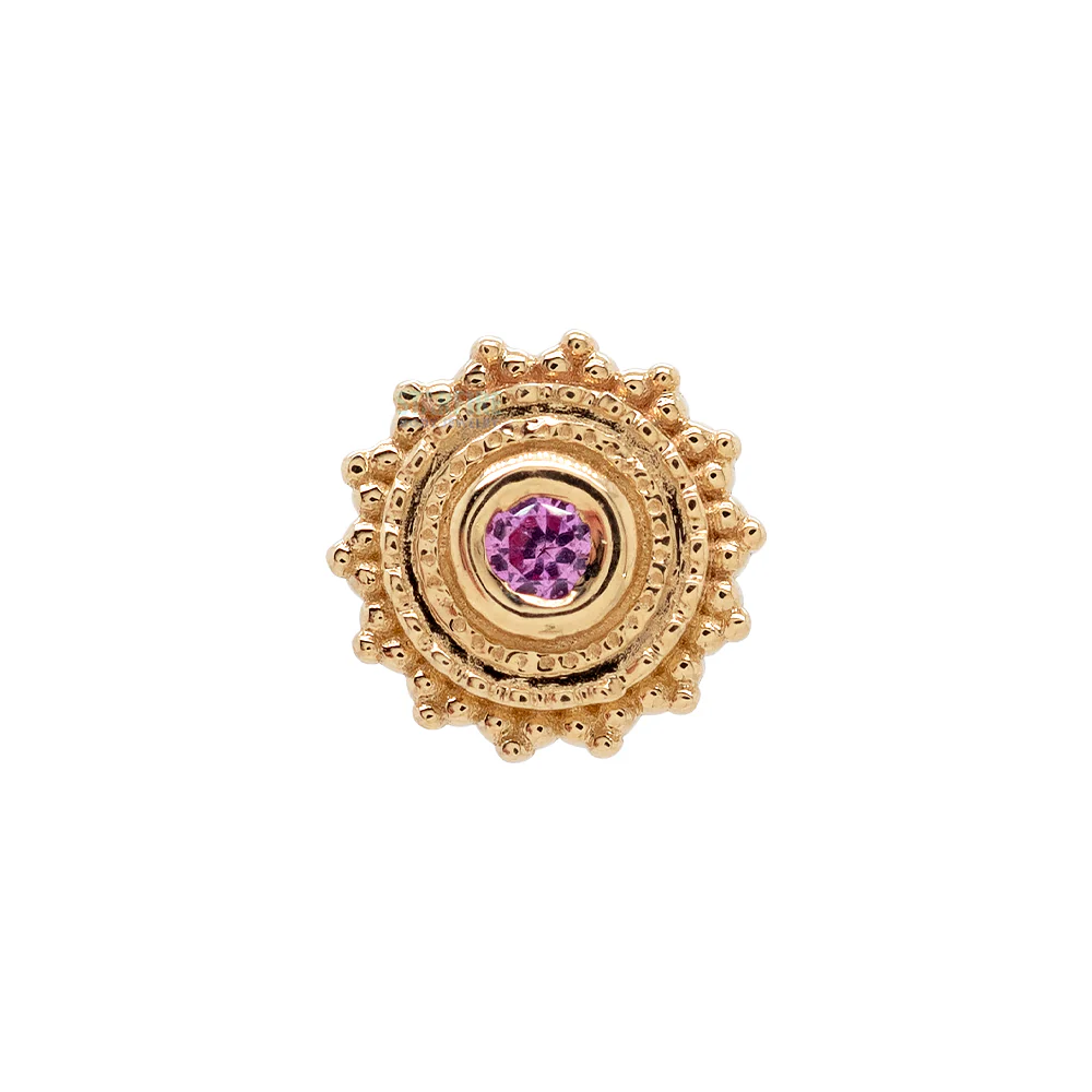 threadless: Round Afghan Pin in Gold with Pink Sapphire - Image 2