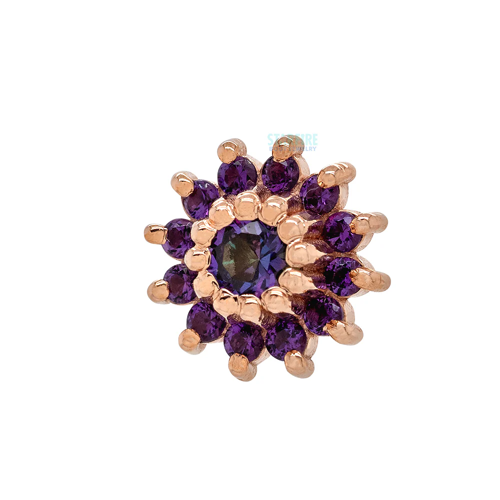 threadless: "The Rose" Pin in Gold with Mystic Topaz center & Amethyst petals - Image 2