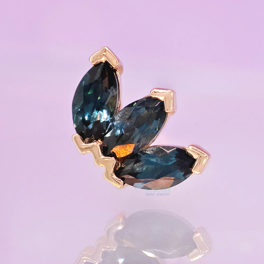 threadless: Triple Marquise Fan Pin in Gold & Platinum with London Blue Topaz - Image 2