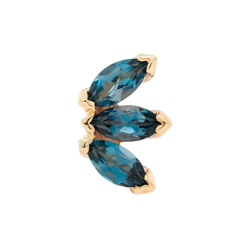 threadless: Triple Marquise Fan Pin in Gold & Platinum with London Blue Topaz - Image 3