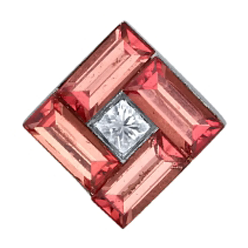 "Tile" Threaded End in Gold with Padparadscha Sapphire & Diamond - Image 2