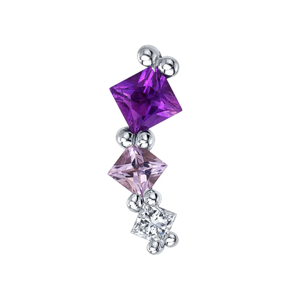 Tiny "Sher" Threaded End in Gold & Platinum with Amethyst, Light Amethyst & Diamond - Image 2