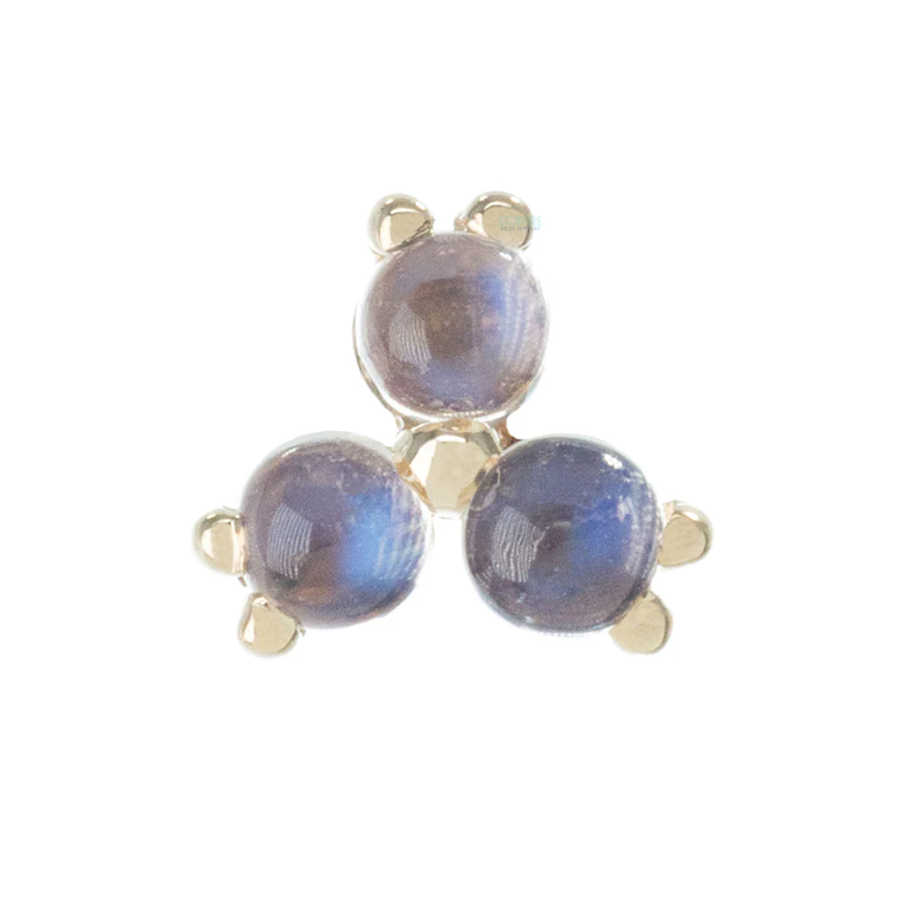 Tri Prong Cabochon Cluster Nostril Screw in Gold with Rainbow Moonstone - Image 4