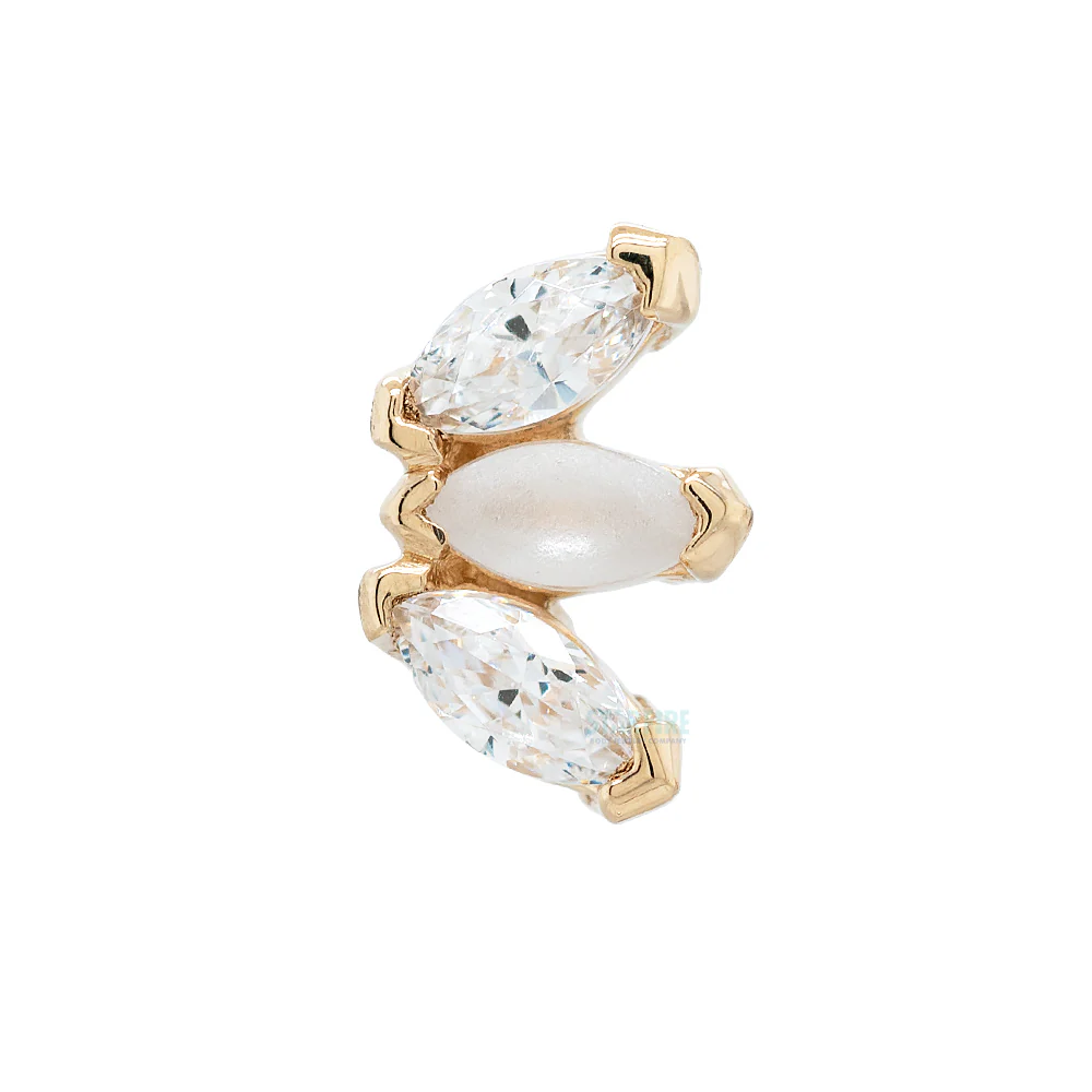 Triple Marquise Fan Threaded End in Gold & Platinum with Sandblasted & Faceted White CZ's - Image 2