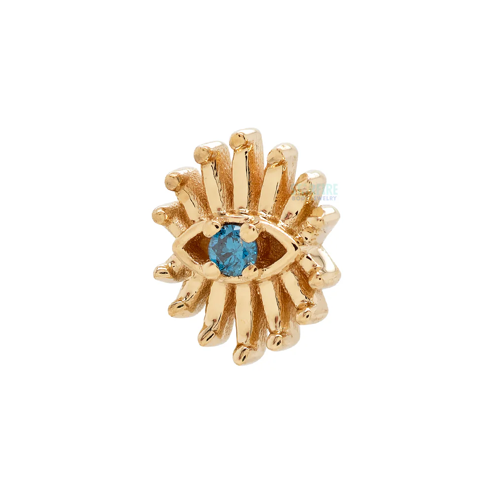 "Trixy" Threaded End in Gold with Ocean Blue Diamond