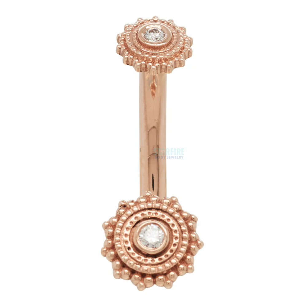 "Zoie" Round Afghan Navel J Curve in Gold & Platinum with DIAMONDS