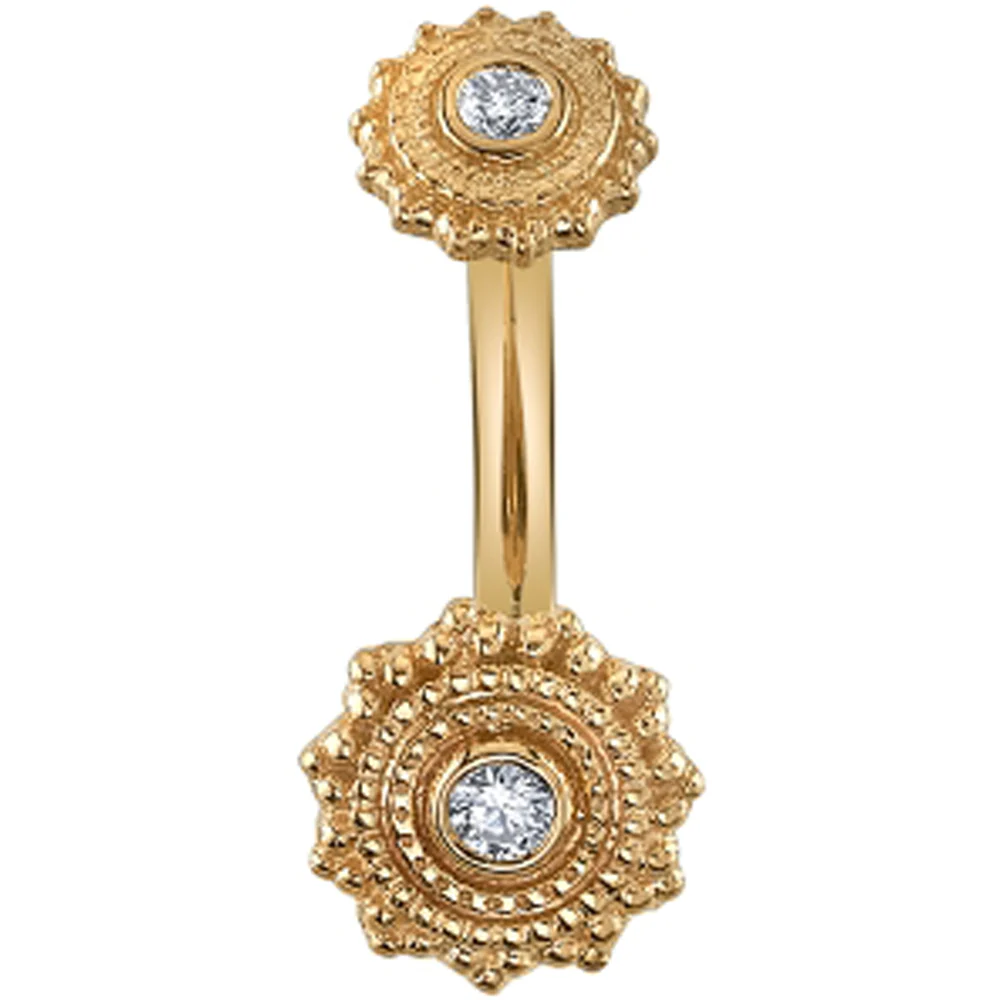 "Zoie" Round Afghan Navel J Curve in Gold & Platinum with DIAMONDS - Image 4