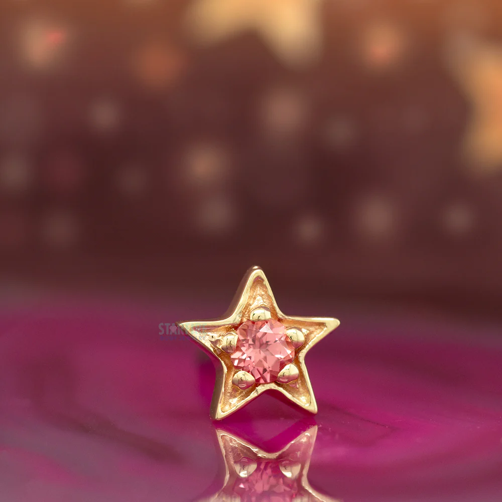 Concentric Star Threaded End in Gold with Padparadscha Sapphire - Image 2